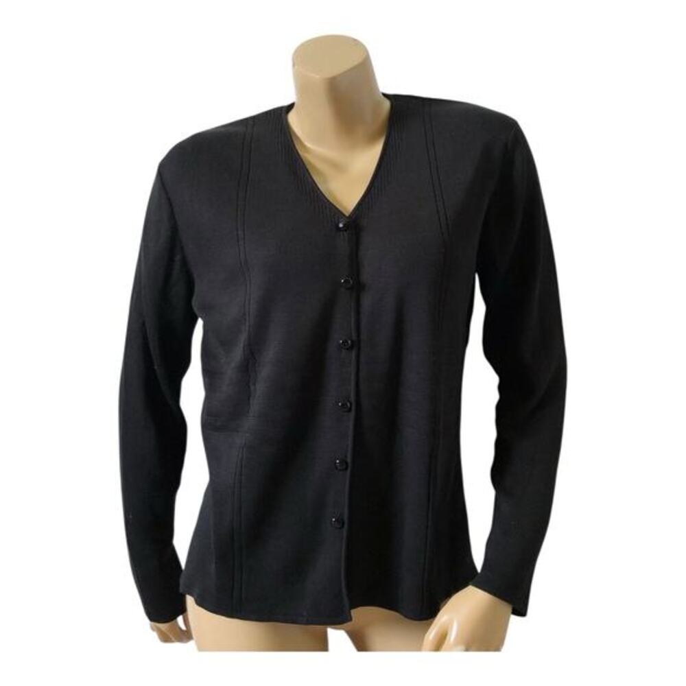 Carlisle Sweater Set Womens Medium Black Silk Cardigan Shell Twinset 2 Piece